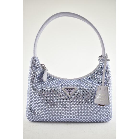 Prada Re-Edition 2000 Purple Crystal Nylon Shoulder Top Handle Mini Hobo Bag - Picture 2 of 9
